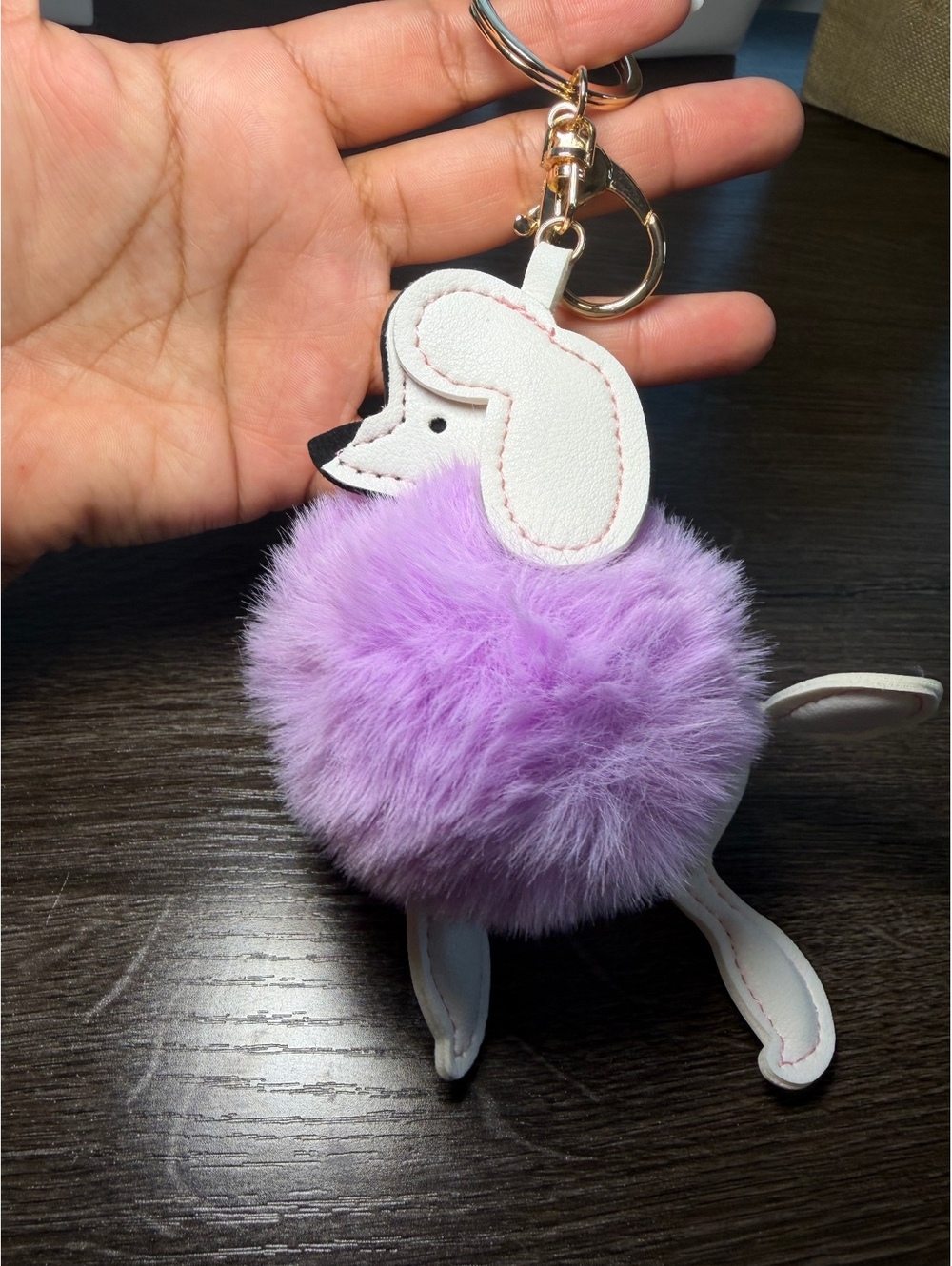 White & Lilac Poodle Pom Pom Keychain Bag Charm